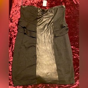 Forever 21 Strapless Black Peplum Dress with Faux Leather Panel